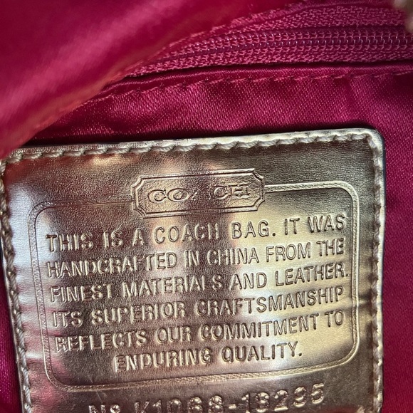 COACH Beige/Red/Gold Signature Canvas POPPY Laura Secret Admirer Tote Bag Purse - Picture 7 of 10